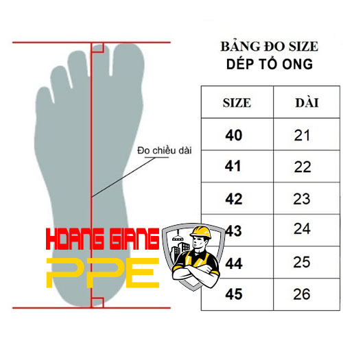 kích thước dép tổ ong