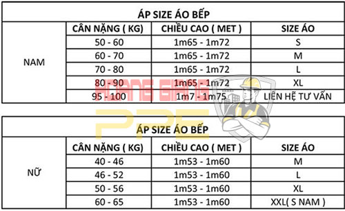 thông số áo đầu bếp may sẵn