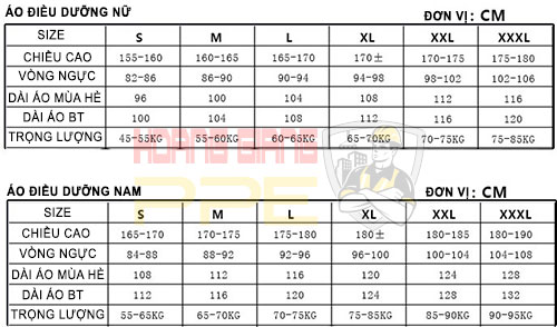 kích thước áo điều dưỡng