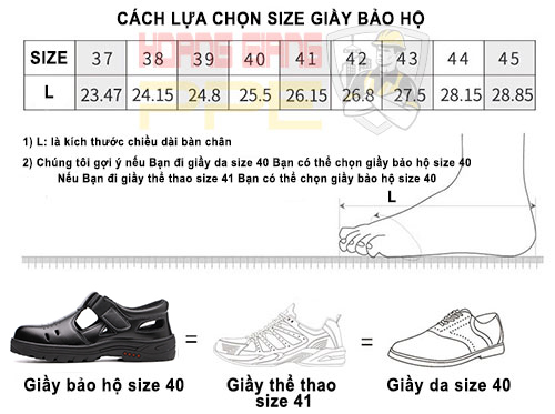 cách chọn size dép bảo hộ