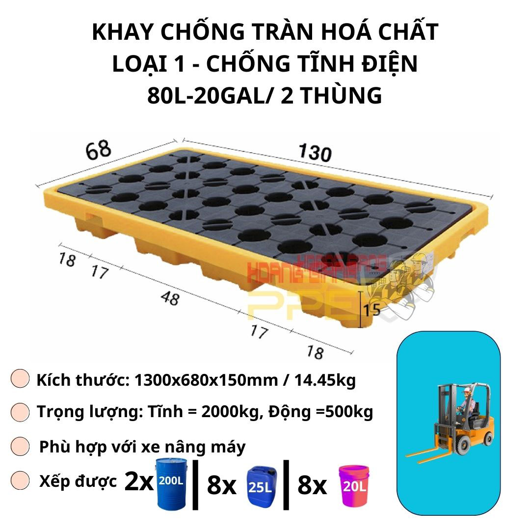 khay chống tràn hoá chất chống tĩnh điện 80L