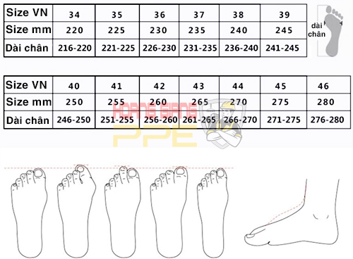size giày phòng sạch