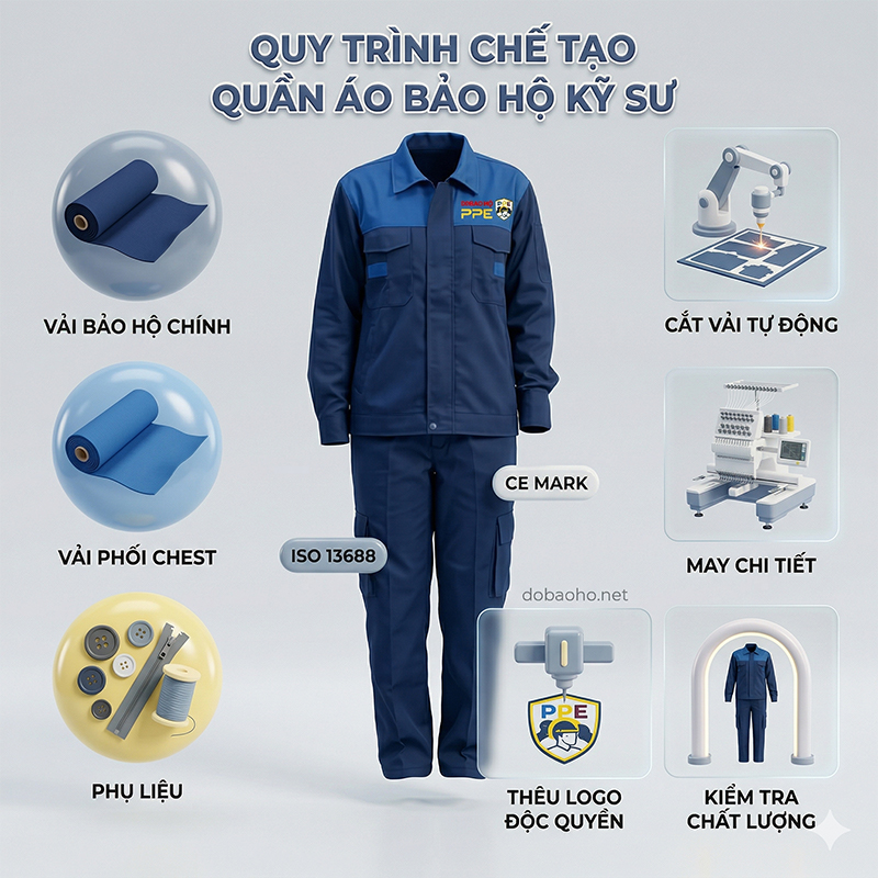 quy tr&igrave;nh may quần &aacute;o bảo hộ kỹ sư