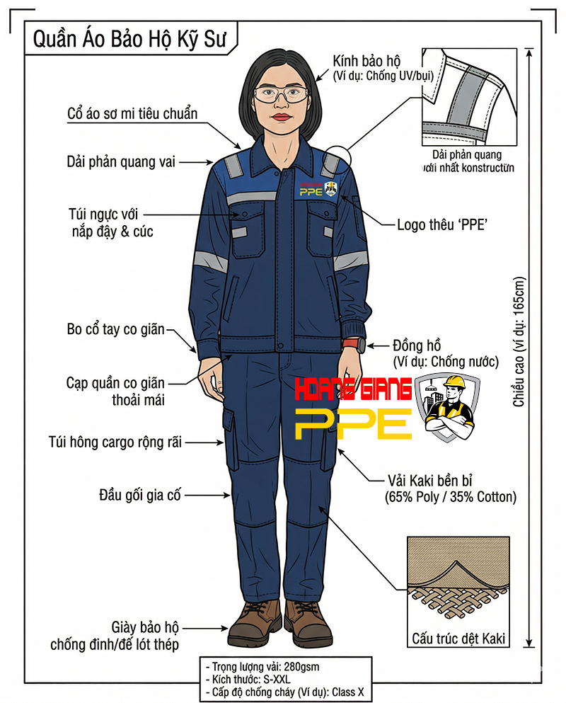 xưởng may quần &aacute;o bảo hộ kỹ sư